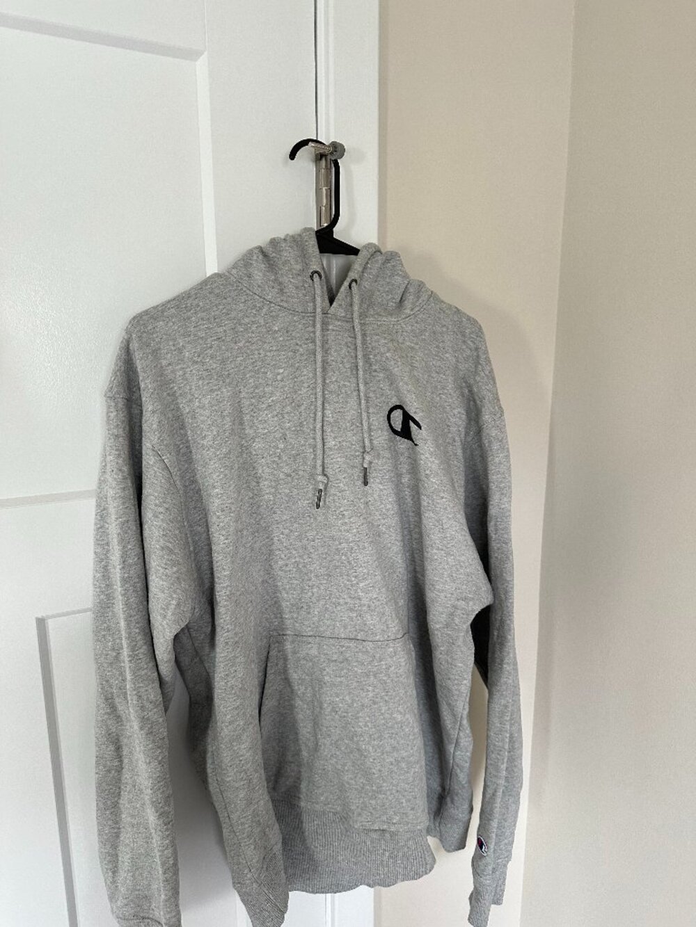 Champion Authentic Mens Embroidered Logo Hoodie Sweatshirt Gray Sz L